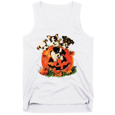 Vintage 90s Dog Retro Pumpkin Puppies Halloween Dog Lovers Tank Top