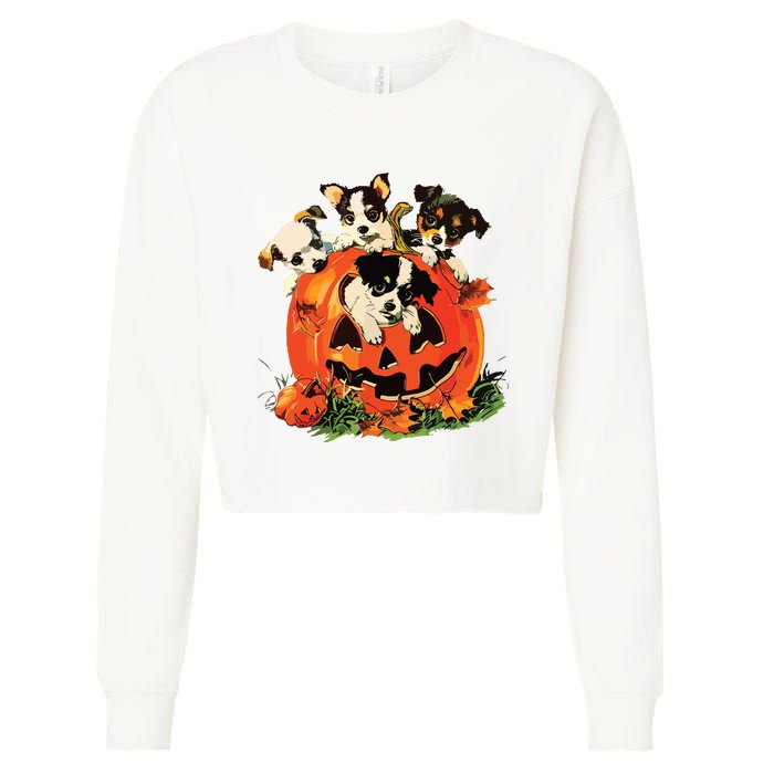 Vintage 90s Dog Retro Pumpkin Puppies Halloween Dog Lovers Cropped Pullover Crew