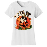 Vintage 90s Dog Retro Pumpkin Puppies Halloween Dog Lovers Women's T-Shirt