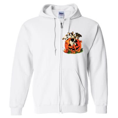 Vintage 90s Dog Retro Pumpkin Puppies Halloween Dog Lovers Full Zip Hoodie