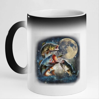 Vintage 90s Largemouth Bass Retro Fisherman Fish And Moon 11oz Black Color Changing Mug