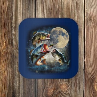 Vintage 90s Largemouth Bass Retro Fisherman Fish And Moon Coaster