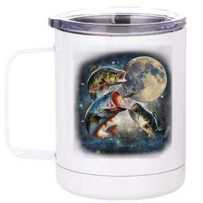 Vintage 90s Largemouth Bass Retro Fisherman Fish And Moon 12 oz Stainless Steel Tumbler Cup