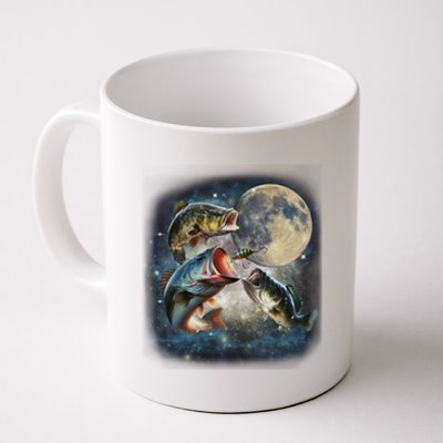 Vintage 90s Largemouth Bass Retro Fisherman Fish And Moon Coffee Mug