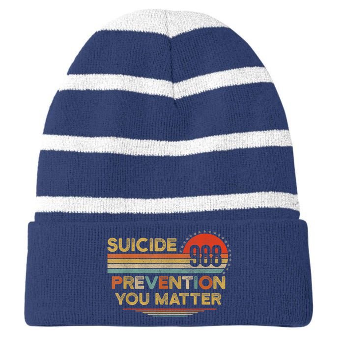 Vintage 988 Suicide Prevention 988 Striped Beanie with Solid Band