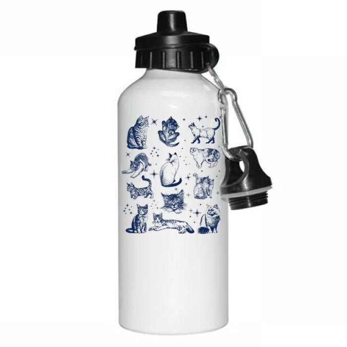 Vintage 90s Tattoo Cat Retro Kitten Nature Aluminum Water Bottle