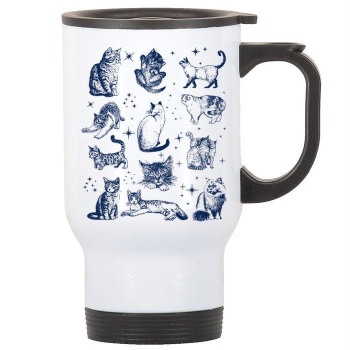 Vintage 90s Tattoo Cat Retro Kitten Nature Stainless Steel Travel Mug