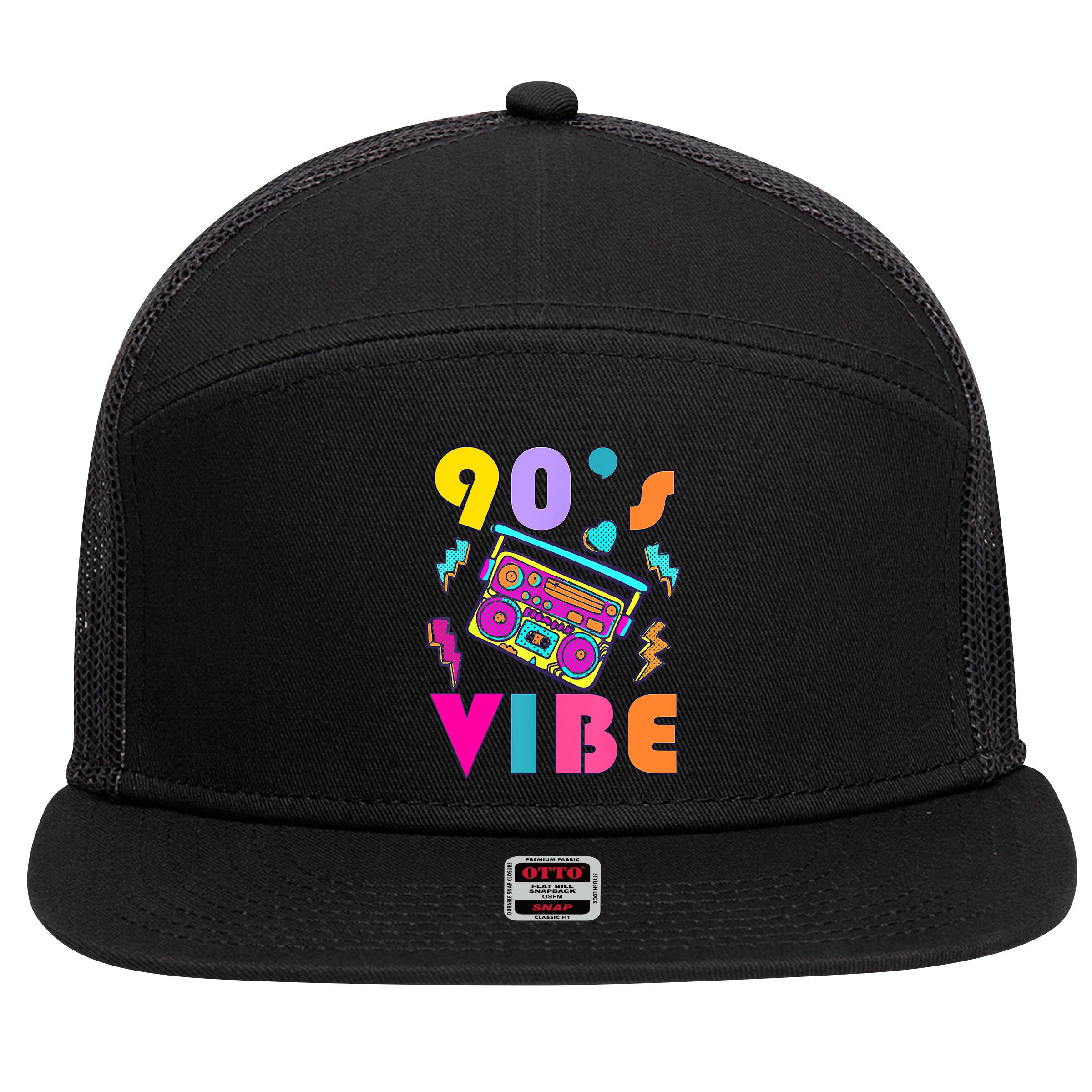 Vintage 90s Vibe 90s Music Lover I Heart The Nineties 7 Panel Mesh Trucker Snapback Hat