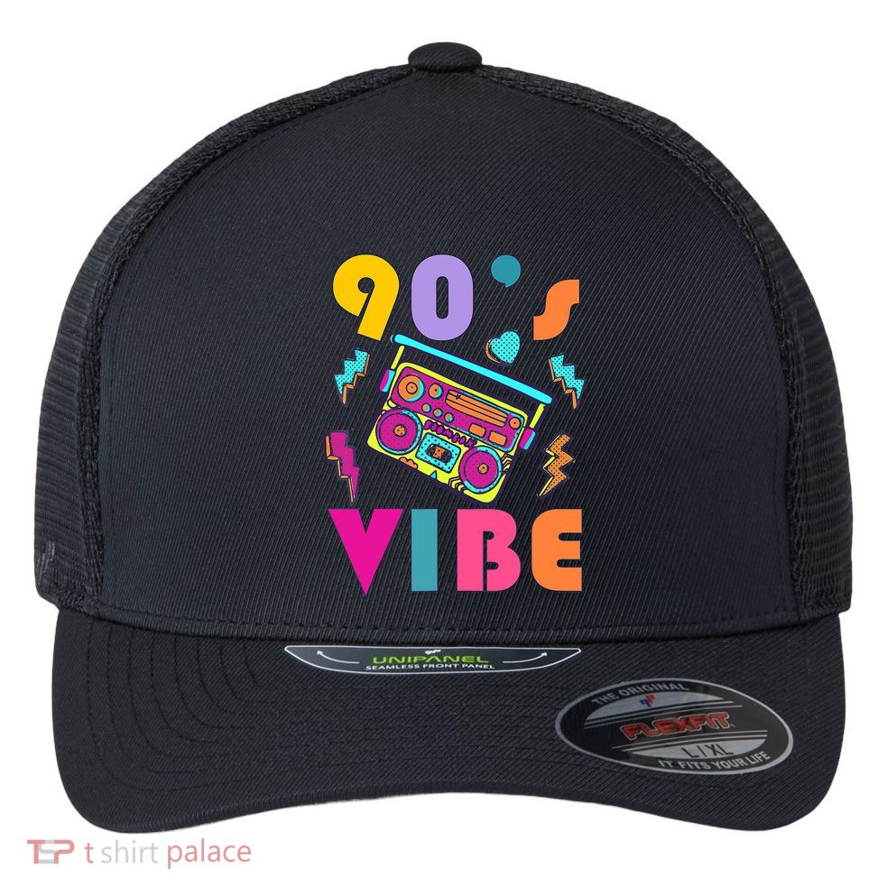 Vintage 90s Vibe 90s Music Lover I Heart The Nineties Flexfit Unipanel Trucker Cap