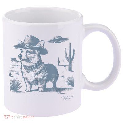 Vintage  90s Western Cowboy Corgi Ufo 11oz C Handle Ceramic Mug