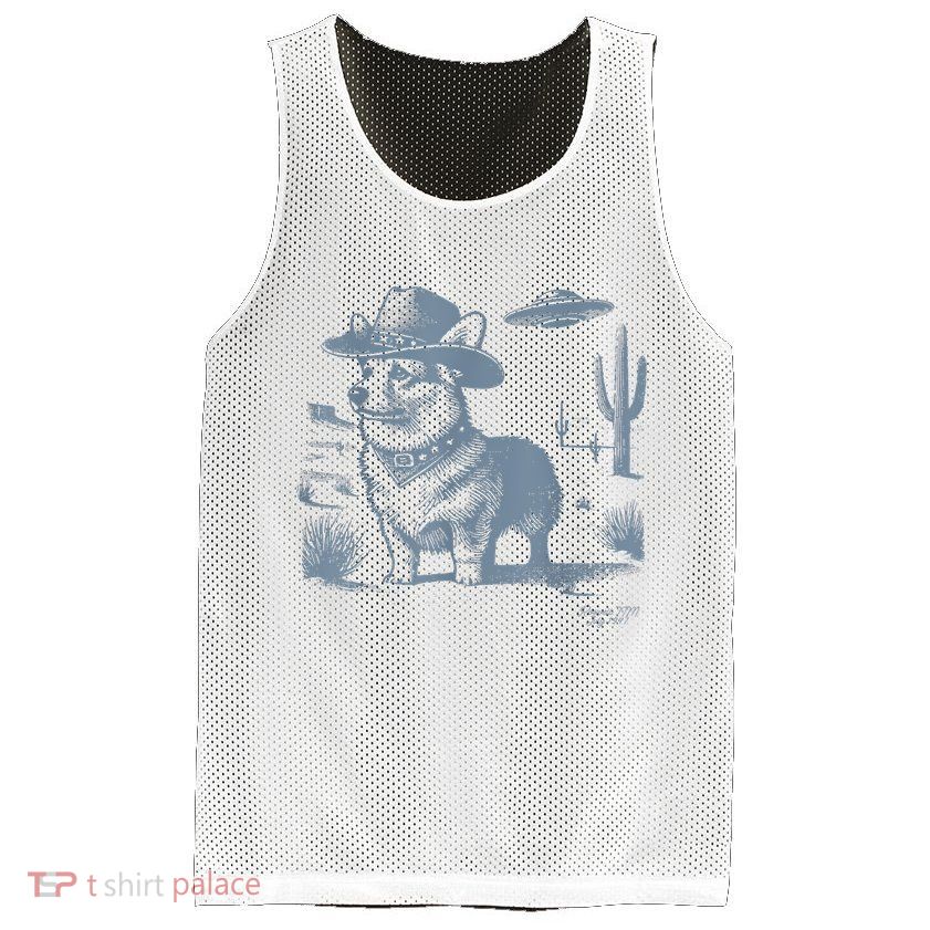 Vintage  90s Western Cowboy Corgi Ufo Mesh Reversible Basketball Jersey Tank
