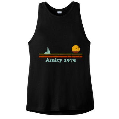 Vintage Amity 1975 Sunset Retro Sailboat Sunrise Summer Ladies PosiCharge Tri-Blend Wicking Tank