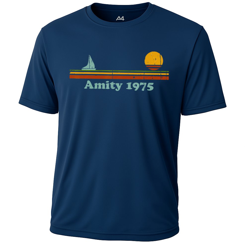 Vintage Amity 1975 Sunset Retro Sailboat Sunrise Summer Performance Shirt