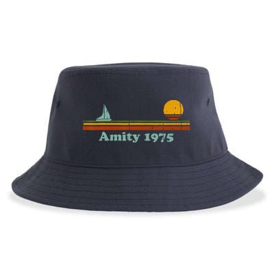Vintage Amity 1975 Sunset Retro Sailboat Sunrise Summer Sustainable Bucket Hat
