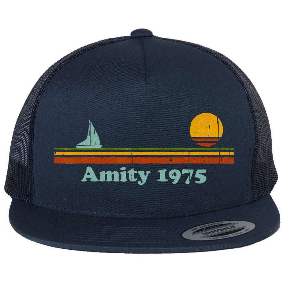 Vintage Amity 1975 Sunset Retro Sailboat Sunrise Summer Flat Bill Trucker Hat