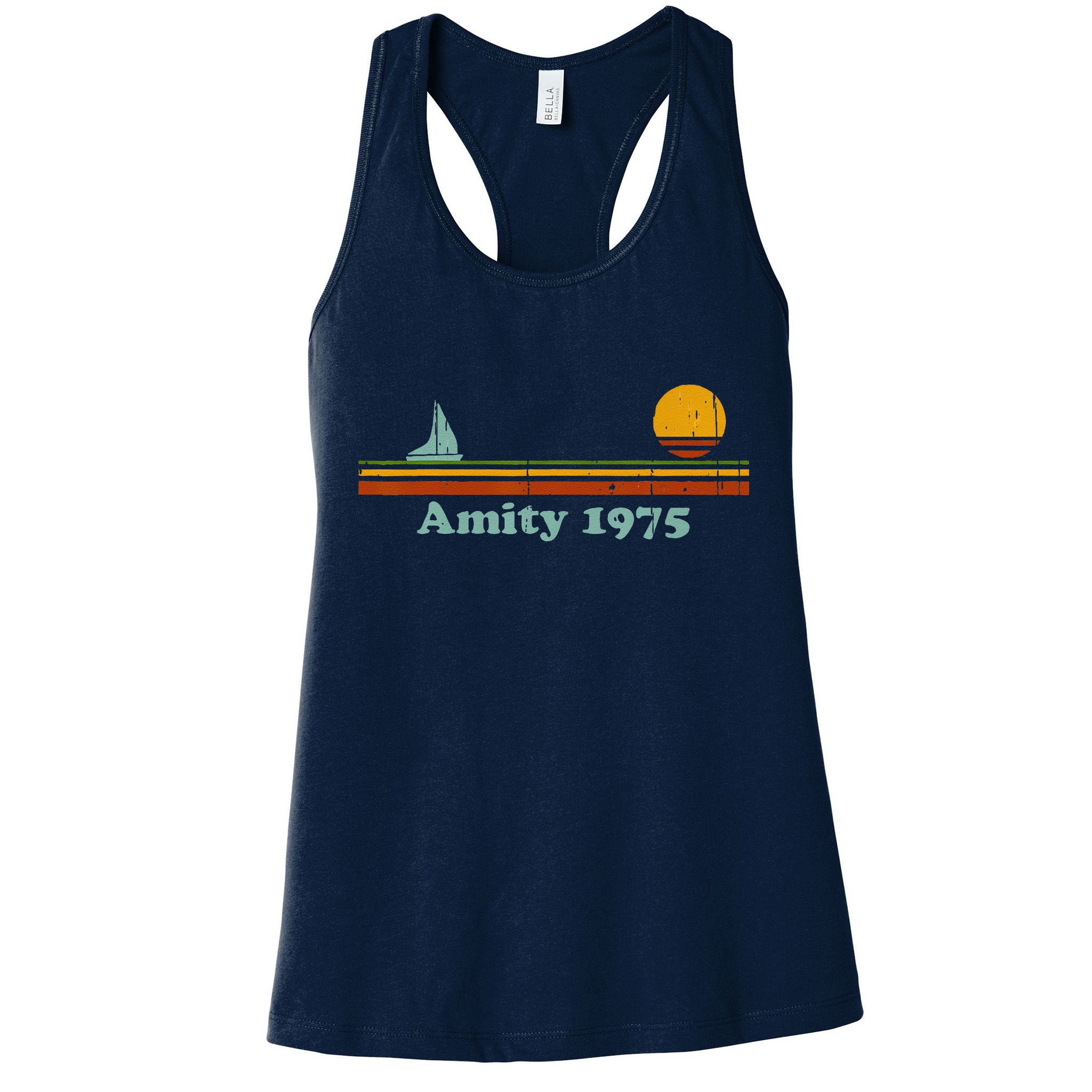 Vintage Amity 1975 Sunset Retro Sailboat Sunrise Summer Womens Tank Top