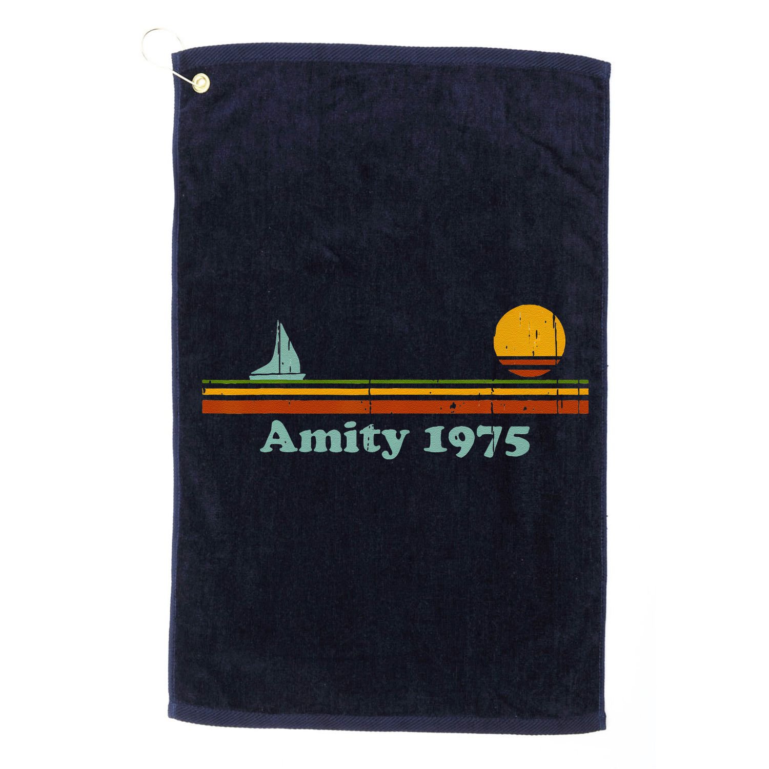 Vintage Amity 1975 Sunset Retro Sailboat Sunrise Summer Golf Towel