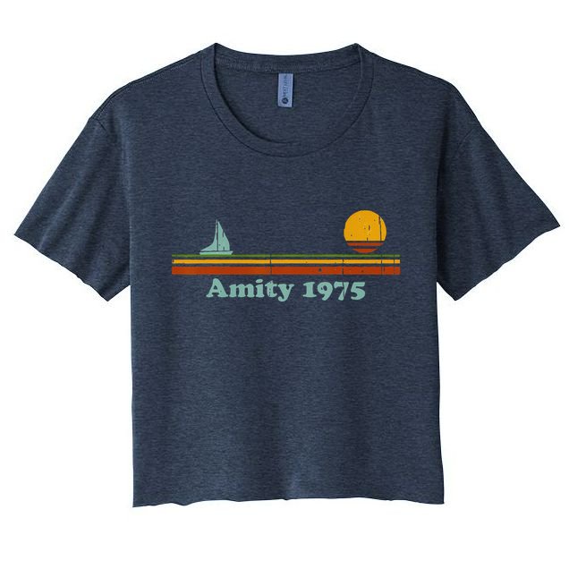 Vintage Amity 1975 Sunset Retro Sailboat Sunrise Summer Crop Top