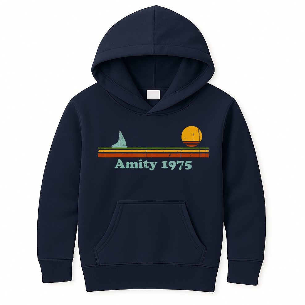 Vintage Amity 1975 Sunset Retro Sailboat Sunrise Summer Kids Hoodie