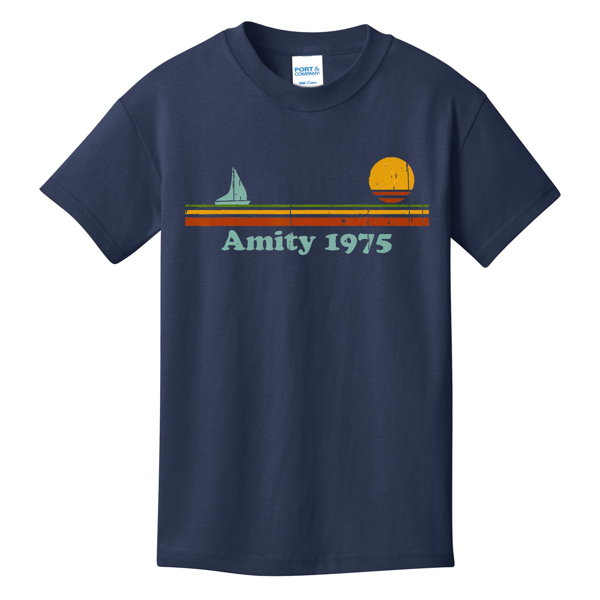 Vintage Amity 1975 Sunset Retro Sailboat Sunrise Summer Kids T-Shirt