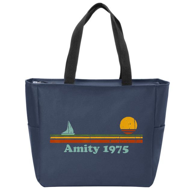 Vintage Amity 1975 Sunset Retro Sailboat Sunrise Summer Zip Tote Bag