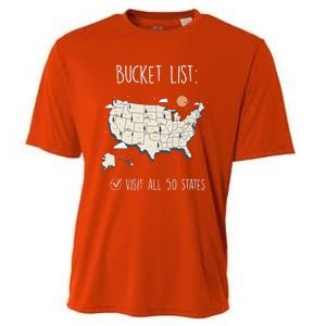 Visit All 50 States Usa Travel Map Mission Accomplished Cooling Performance Crew T-Shirt