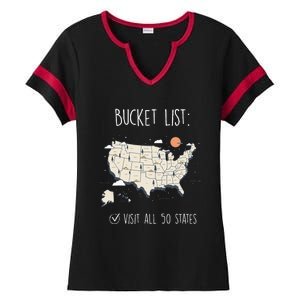 Visit All 50 States Usa Travel Map Mission Accomplished Ladies Halftime Notch Neck Tee