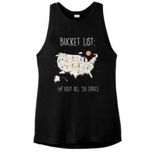 Visit All 50 States Usa Travel Map Mission Accomplished Ladies PosiCharge Tri-Blend Wicking Tank