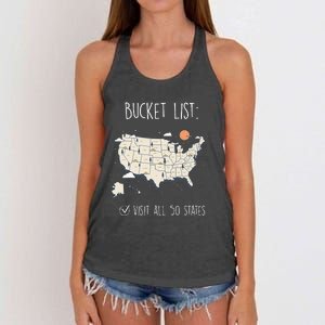 Visit All 50 States Usa Travel Map Mission Accomplished Women's Knotted Racerback Tank