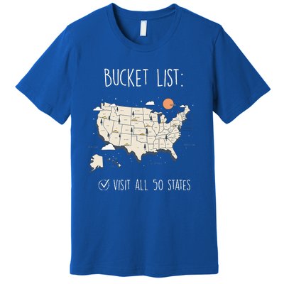 Visit All 50 States Usa Travel Map Mission Accomplished Premium T-Shirt