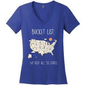 Visit All 50 States Usa Travel Map Mission Accomplished Women's V-Neck T-Shirt