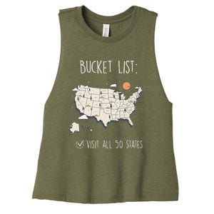 Visit All 50 States Usa Travel Map Mission Accomplished Women's Racerback Cropped Tank