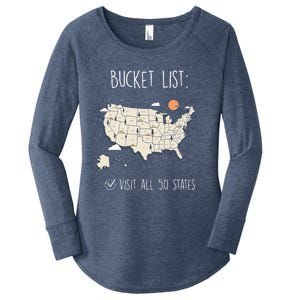 Visit All 50 States Usa Travel Map Mission Accomplished Women's Perfect Tri Tunic Long Sleeve Shirt