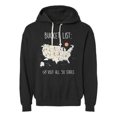 Visit All 50 States Usa Travel Map Mission Accomplished Garment-Dyed Fleece Hoodie