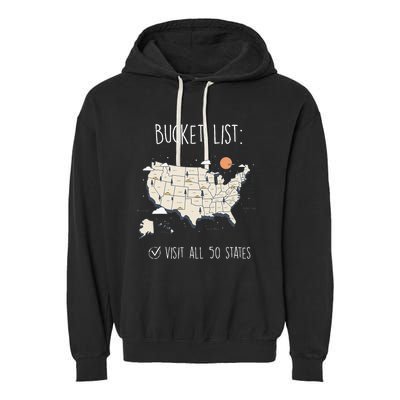 Visit All 50 States Usa Travel Map Mission Accomplished Garment-Dyed Fleece Hoodie