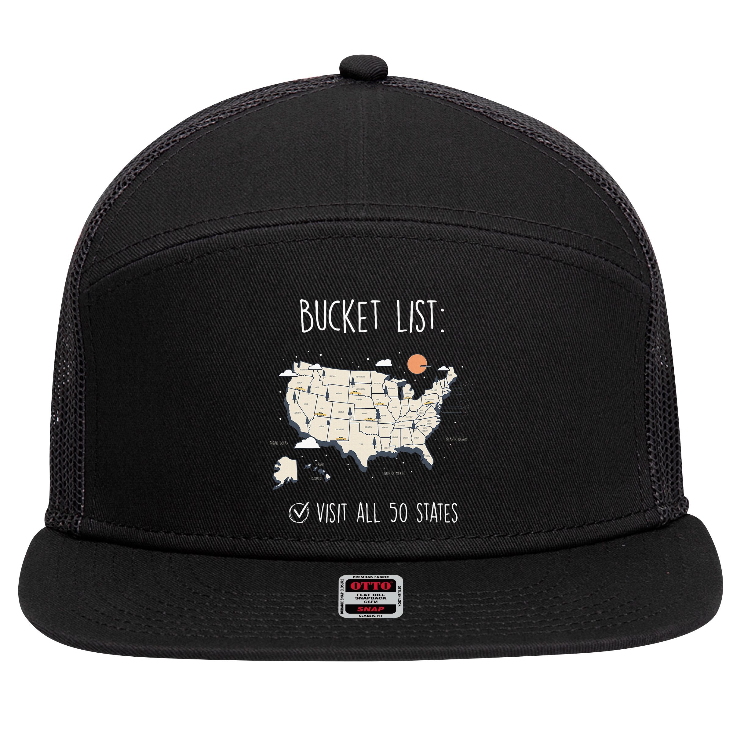 Visit All 50 States Usa Travel Map Mission Accomplished 7 Panel Mesh Trucker Snapback Hat