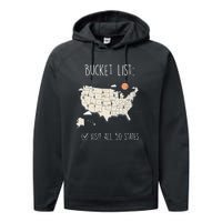 Visit All 50 States Usa Travel Map Mission Accomplished Performance Fleece Hoodie