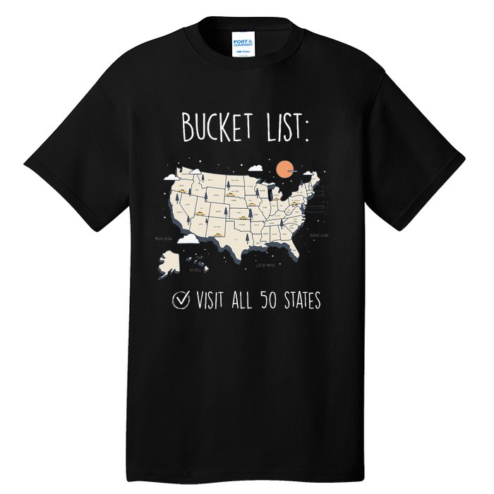 Visit All 50 States Usa Travel Map Mission Accomplished Tall T-Shirt