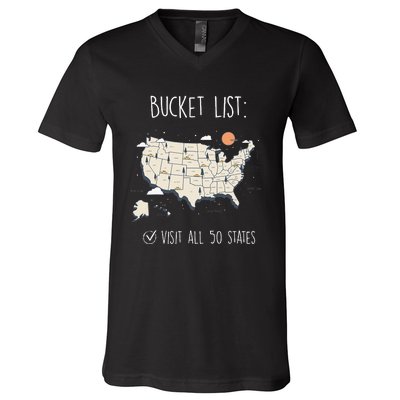 Visit All 50 States Usa Travel Map Mission Accomplished V-Neck T-Shirt