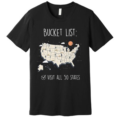 Visit All 50 States Usa Travel Map Mission Accomplished Premium T-Shirt