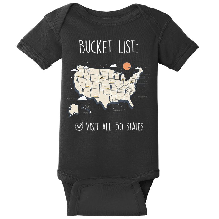 Visit All 50 States Usa Travel Map Mission Accomplished Baby Bodysuit