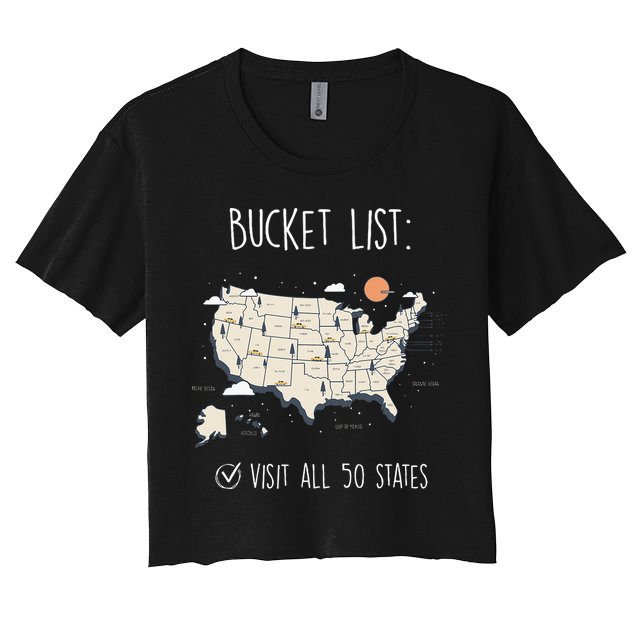 Visit All 50 States Usa Travel Map Mission Accomplished Women's Crop Top Tee