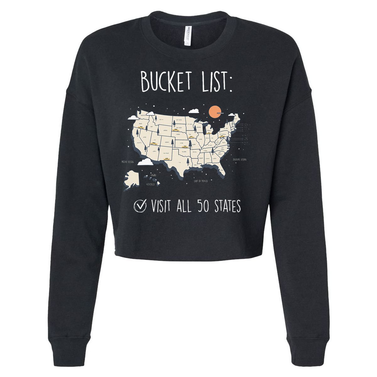 Visit All 50 States Usa Travel Map Mission Accomplished Cropped Pullover Crew