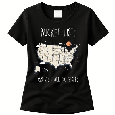 Visit All 50 States Usa Travel Map Mission Accomplished Womens T-Shirt