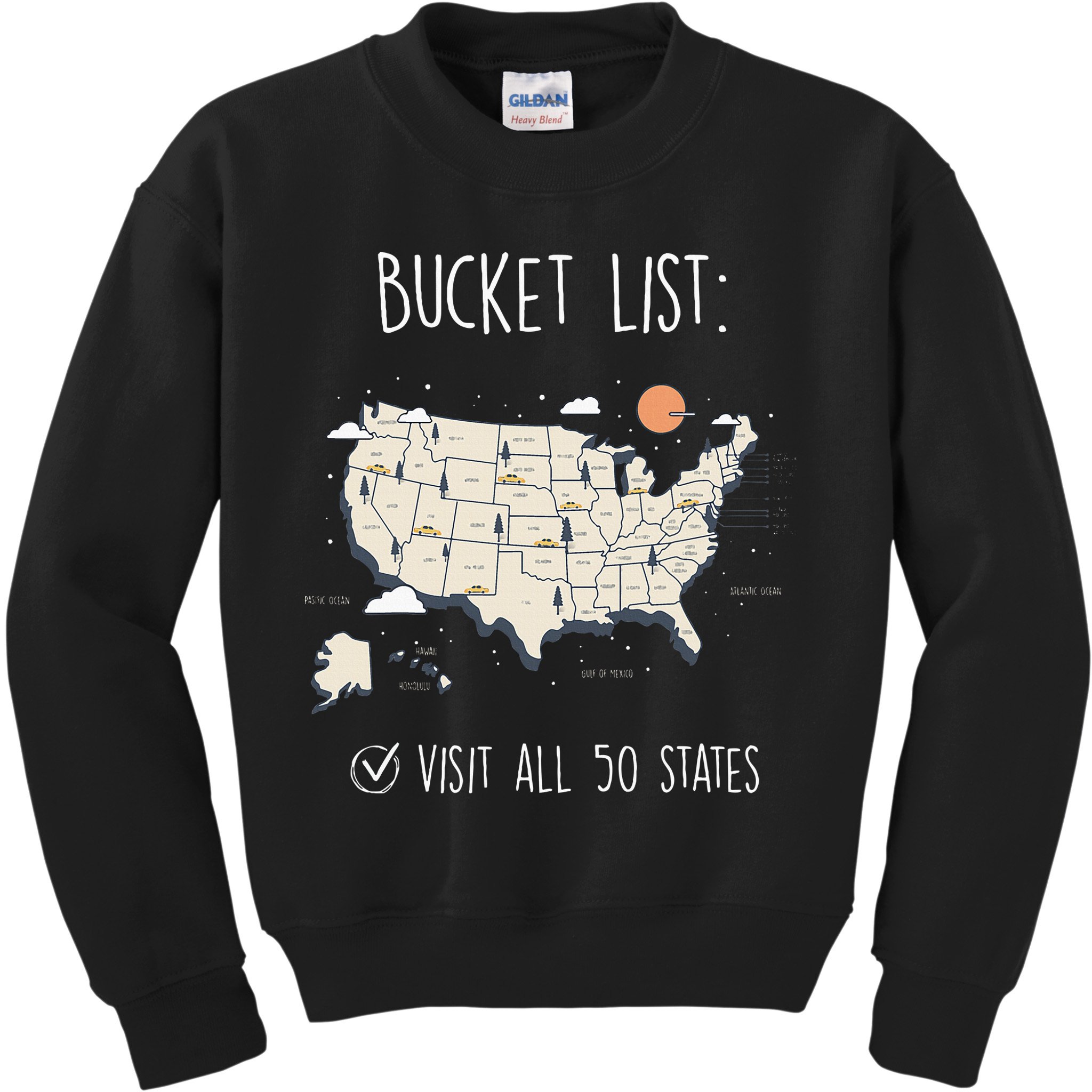 Visit All 50 States Usa Travel Map Mission Accomplished Kids Sweatshirt