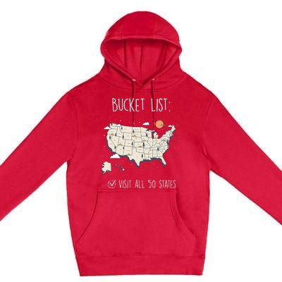 Visit All 50 States Usa Travel Map Mission Accomplished Premium Pullover Hoodie