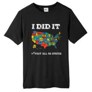 Visited All 50 States Usa Map For Travel Champion Lover Tall Fusion ChromaSoft Performance T-Shirt