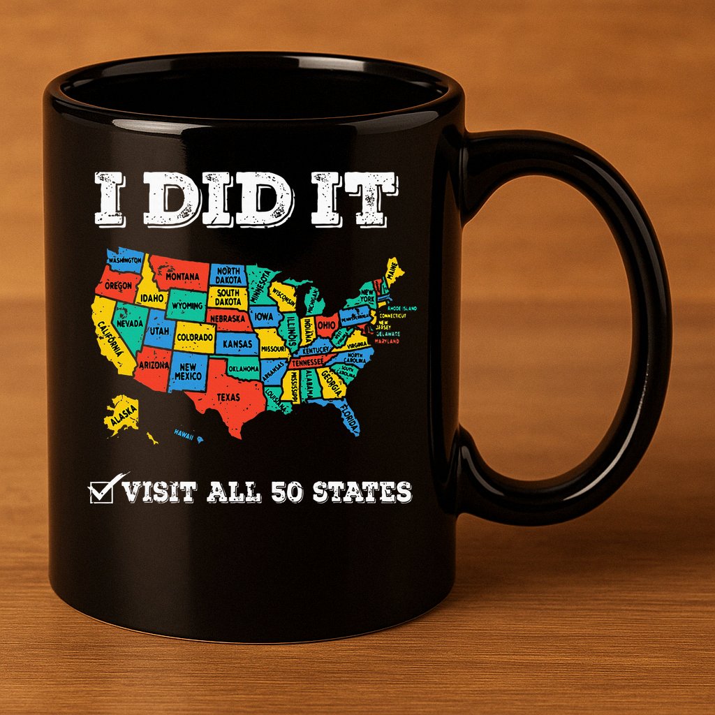 Visited All 50 States Usa Map For Travel Champion Lover 11oz C Handle Ceramic Mug