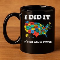 Visited All 50 States Usa Map For Travel Champion Lover 11oz C Handle Ceramic Mug