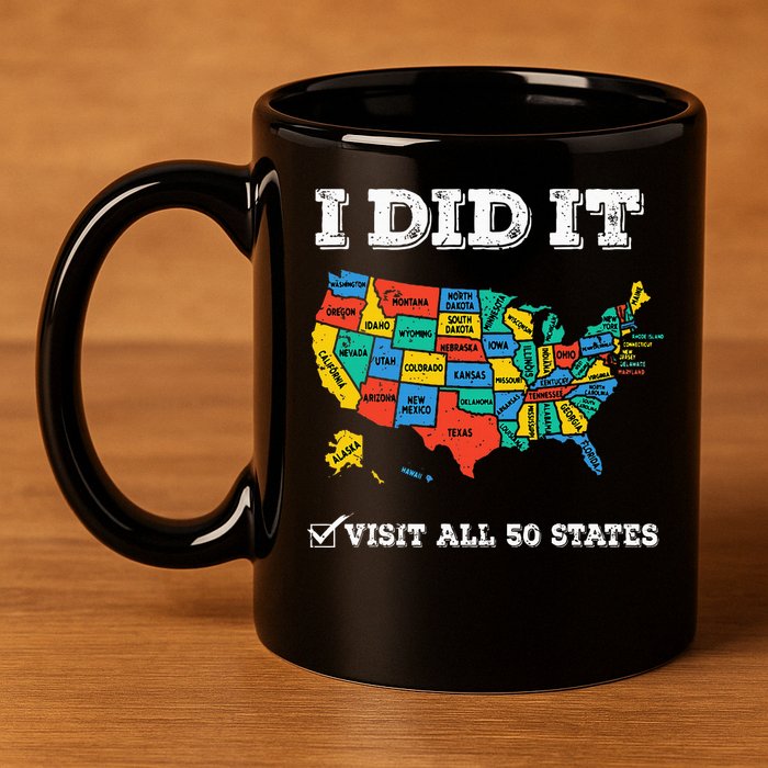 Visited All 50 States Usa Map For Travel Champion Lover 11oz C Handle Ceramic Mug